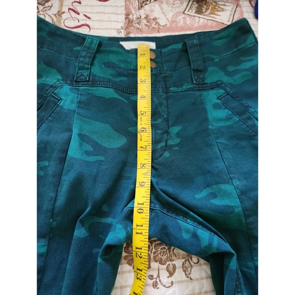 Anthropologie Austin Cargo Crop Pants Womens Teal Camouflage Stretch Twill Sz 27 - Picture 9 of 12
